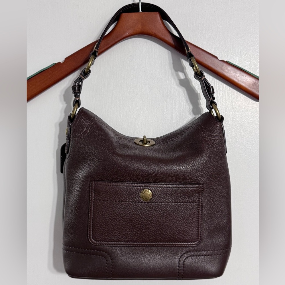 Vintage Coach Chelsea Dark Brown Pebbled Leather Hobo Bag w Front Turn Lock
